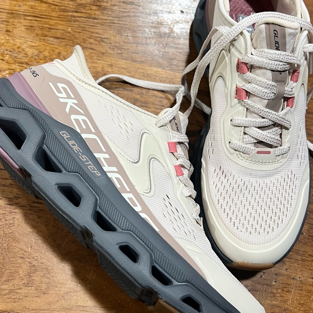 Skechers Women's Cream and Pink Athletic Shoes